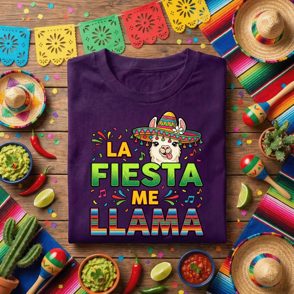 La Fiesta Me Llama Shirt Funny Llama Cinco de Mayo T Shirt, Cute Sombrero Llama Fiesta Party Tee Mexican Celebration Gift