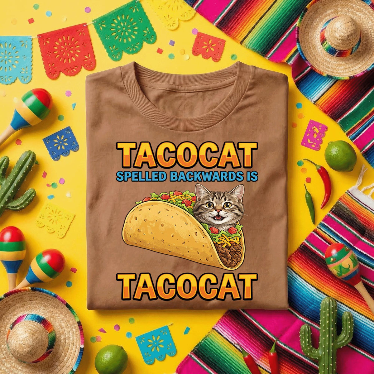 Tacocat Spelled Backwards Is Tacocat Shirt Funny Taco Cat T Shirt, Cat Lover Taco Humor Tee, Cinco de Mayo Taco Cat Gift