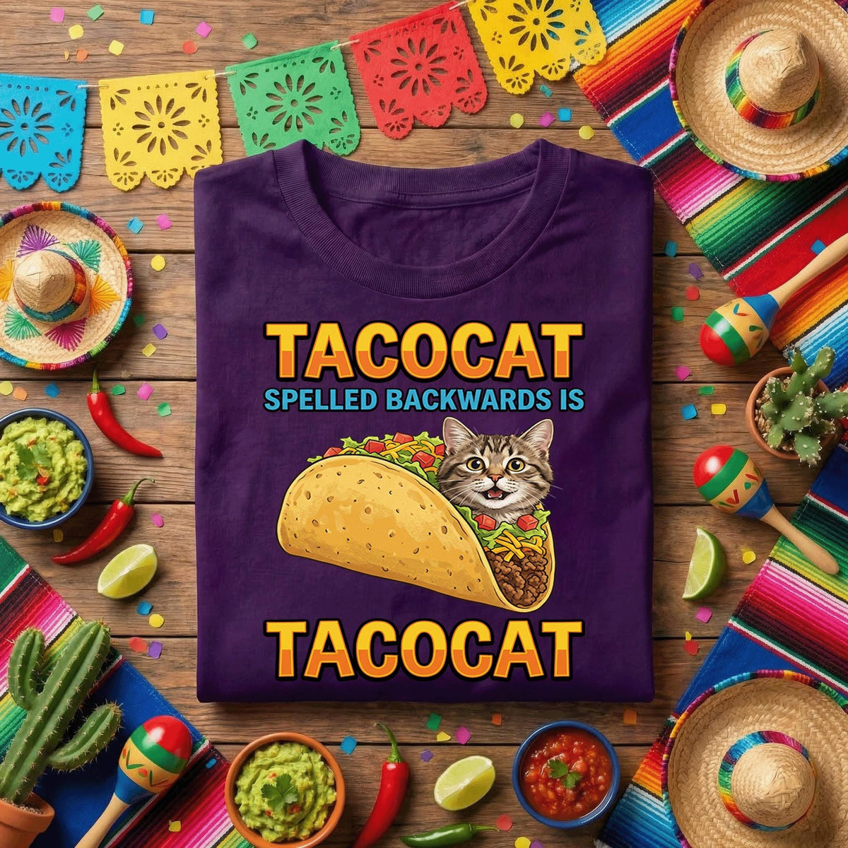 Tacocat Spelled Backwards Is Tacocat Shirt Funny Taco Cat T Shirt, Cat Lover Taco Humor Tee, Cinco de Mayo Taco Cat Gift