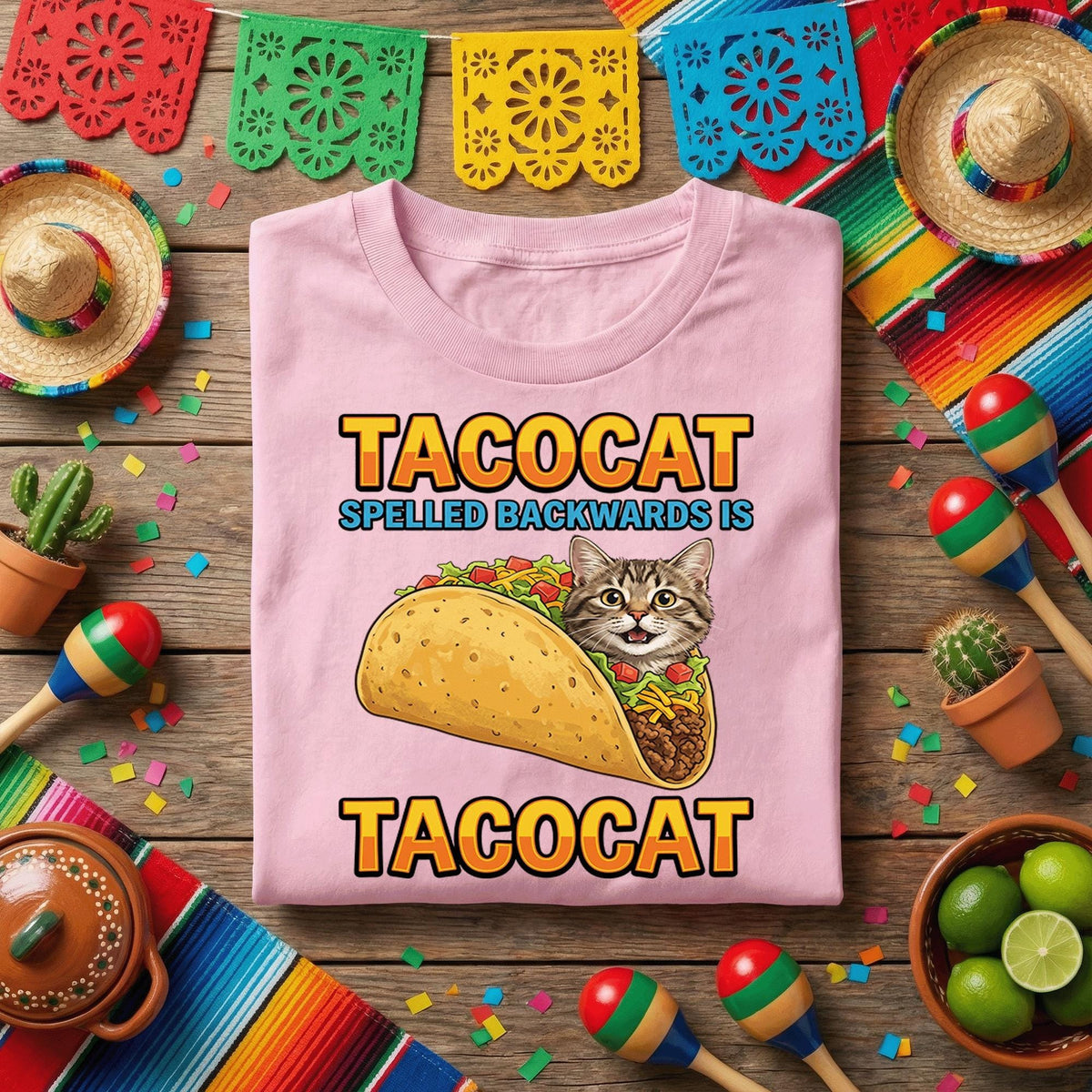 Tacocat Spelled Backwards Is Tacocat Shirt Funny Taco Cat T Shirt, Cat Lover Taco Humor Tee, Cinco de Mayo Taco Cat Gift