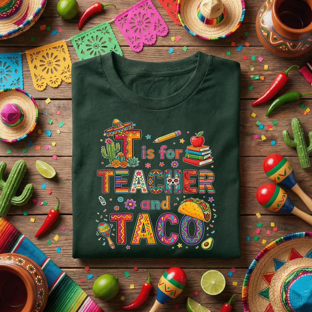 T Is for Teacher and Taco Shirt Funny Teacher Taco T Shirt, Cinco de Mayo Teacher Appreciation Tee, Taco Loving Teacher Gift