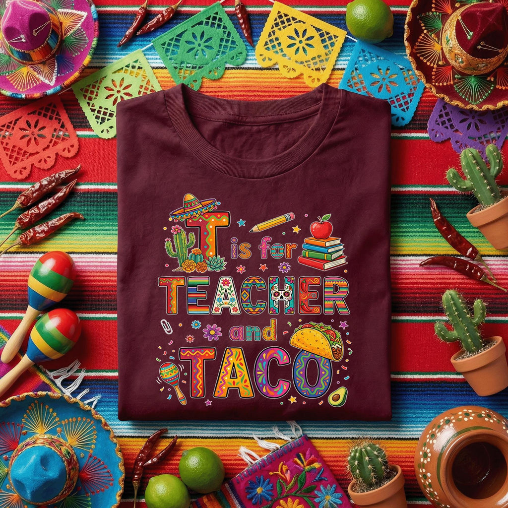 T Is for Teacher and Taco Shirt Funny Teacher Taco T Shirt, Cinco de Mayo Teacher Appreciation Tee, Taco Loving Teacher Gift
