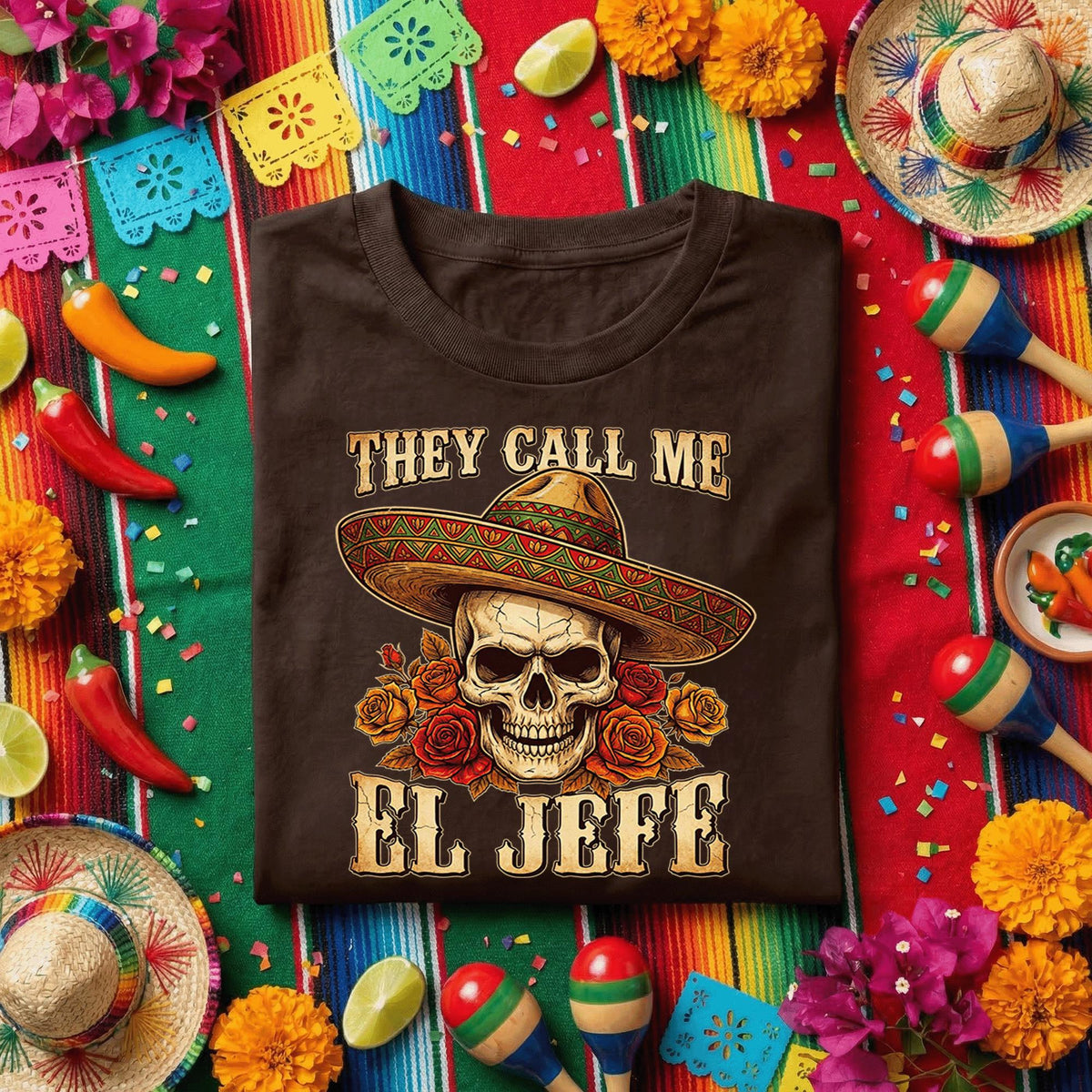 They Call Me El Jefe Skull Shirt Funny Cinco De Mayo Shirt, Mexican Skull Sombrero Shirt