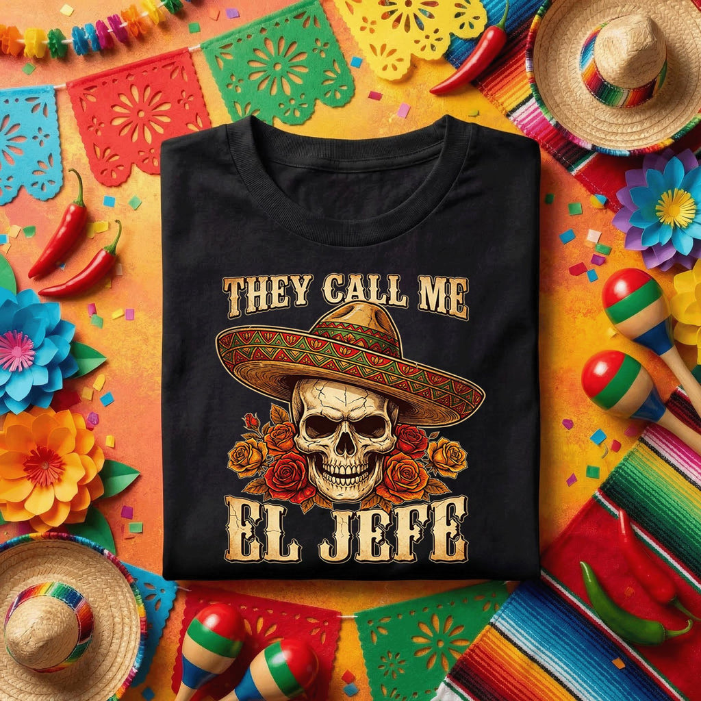 They Call Me El Jefe Skull Shirt Funny Cinco De Mayo Shirt, Mexican Skull Sombrero Shirt, Day of the Dead Fiesta Tee
