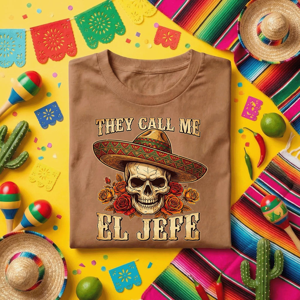 They Call Me El Jefe Skull Shirt Funny Cinco De Mayo Shirt, Mexican Skull Sombrero Shirt, Day of the Dead Fiesta Tee