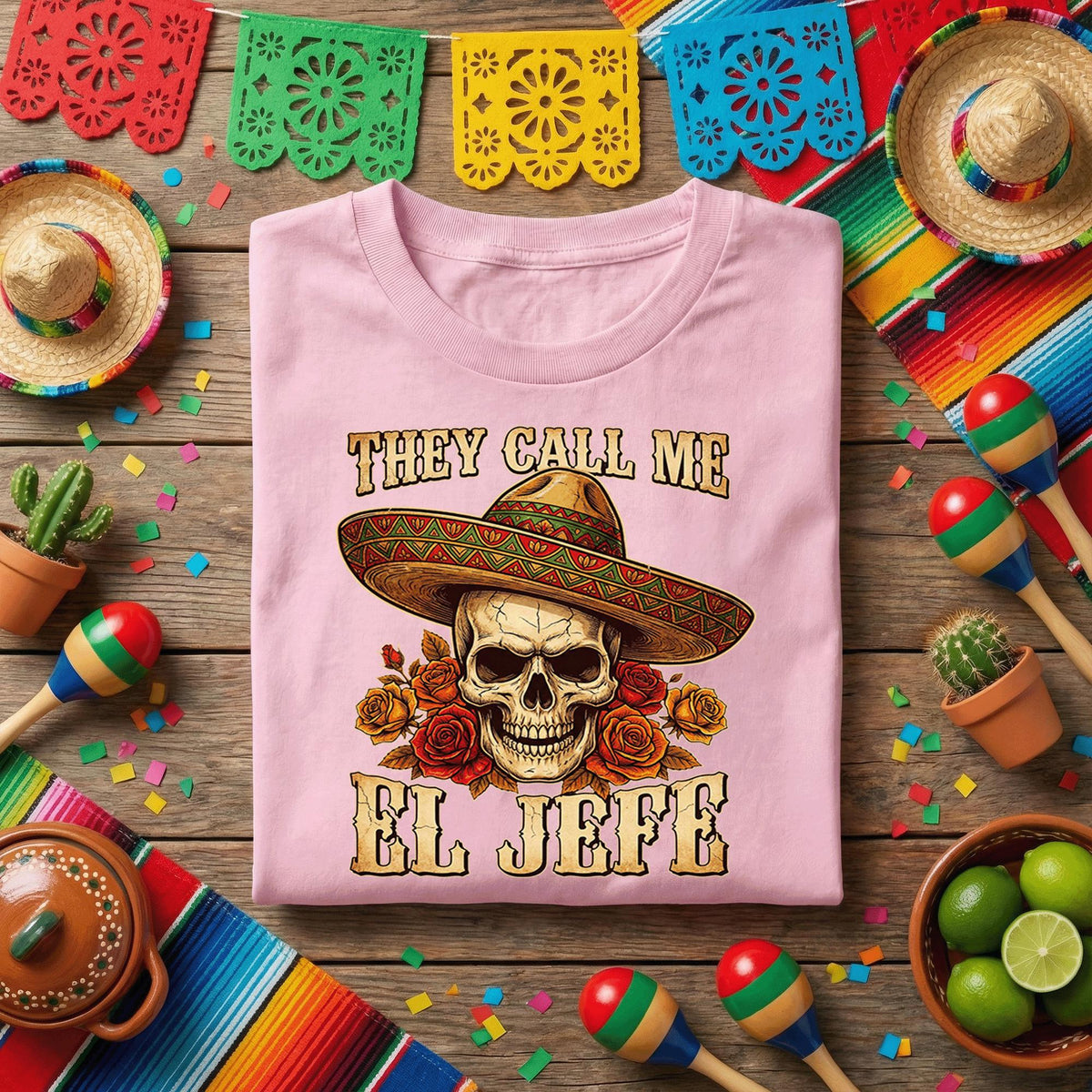 They Call Me El Jefe Skull Shirt Funny Cinco De Mayo Shirt, Mexican Skull Sombrero Shirt, Day of the Dead Fiesta Tee