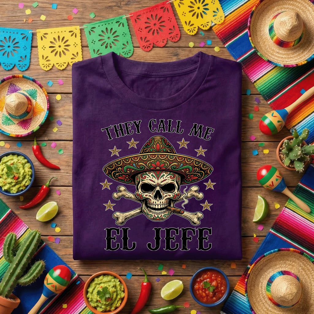 They Call Me El Jefe Skull Shirt Funny Cinco De Mayo Shirt, Mexican Sombrero Skull Tee, Day of the Dead Boss Fiesta Tee