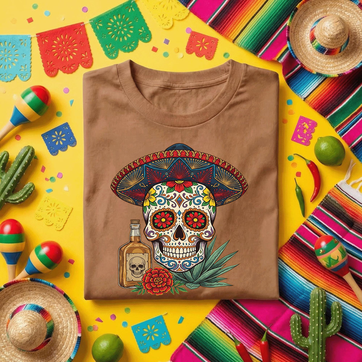 Sugar Skull Sombrero Shirt Cinco De Mayo Tequila Shirt, Day of the Dead Skull Tee, Mexican Fiesta Skull Shirt