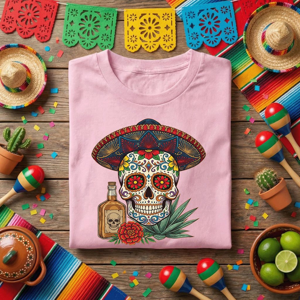 Sugar Skull Sombrero Shirt Cinco De Mayo Tequila Shirt, Day of the Dead Skull Tee, Mexican Fiesta Skull Shirt