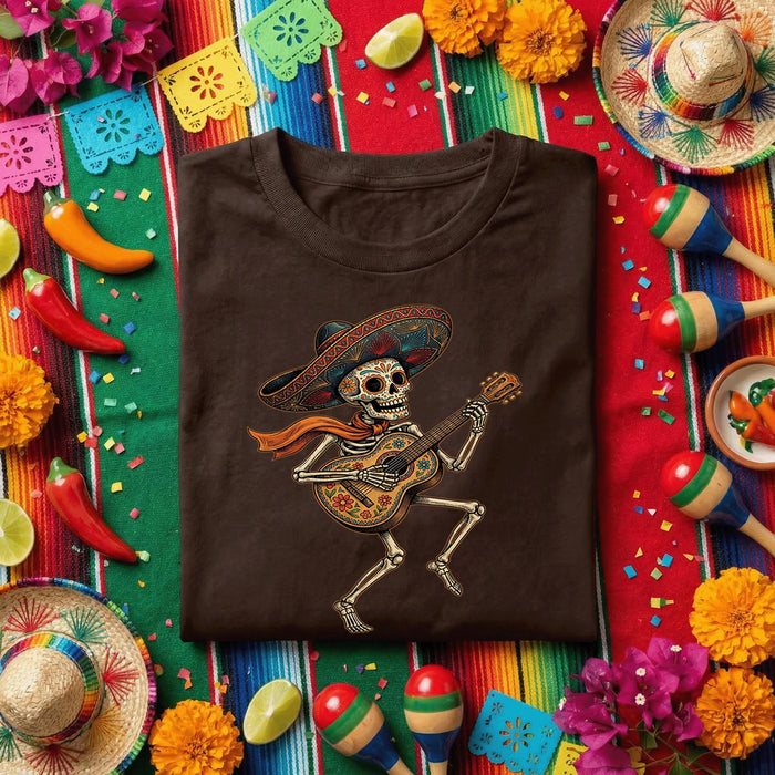 Skeleton Guitar Sombrero Shirt Cinco De Mayo Skeleton Guitarist Tee, Day of the Dead Mariachi Skull Shirt