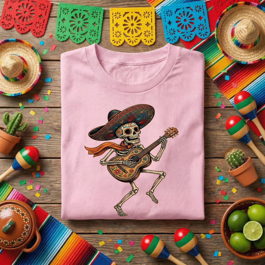Skeleton Guitar Sombrero Shirt Cinco De Mayo Skeleton Guitarist Tee, Day of the Dead Mariachi Skull Shirt, Mexican Fiesta Music Tee