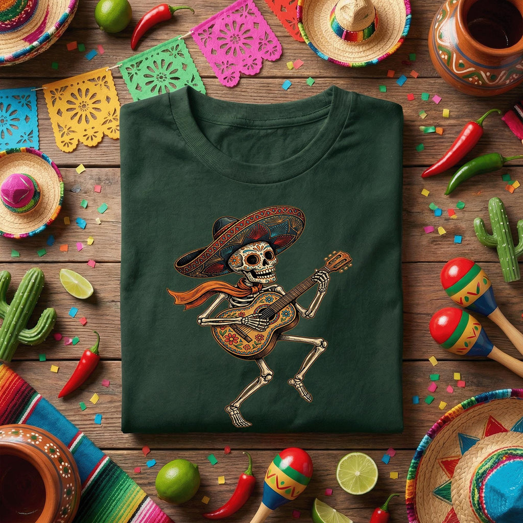 Skeleton Guitar Sombrero Shirt Cinco De Mayo Skeleton Guitarist Tee, Day of the Dead Mariachi Skull Shirt, Mexican Fiesta Music Tee