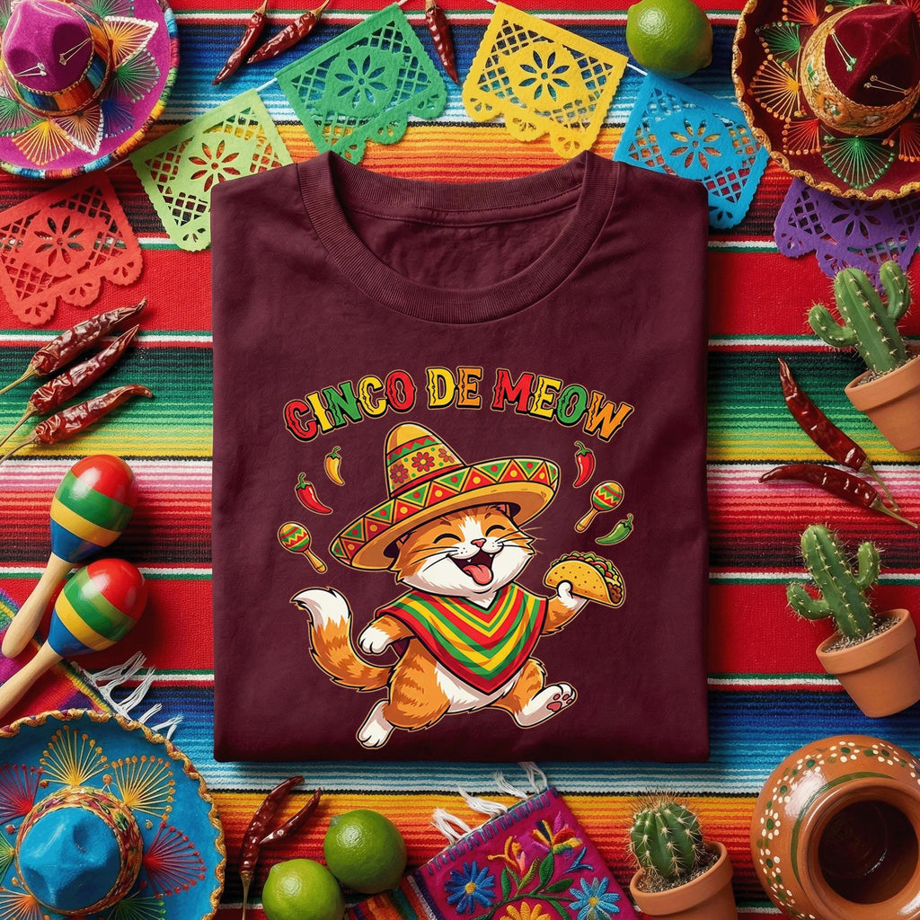 Cinco De Meow Cat Shirt Funny Cinco De Mayo Cat Taco Tee, Fiesta Cat Sombrero Shirt, Cute Mexican Cat Party Tee