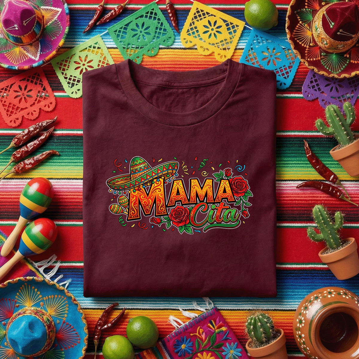 Mama Cita Cinco De Mayo Shirt Funny Fiesta Mom Tee, Mexican Sombrero Rose Fiesta Shirt, Cute Mexican Party Tee for Moms