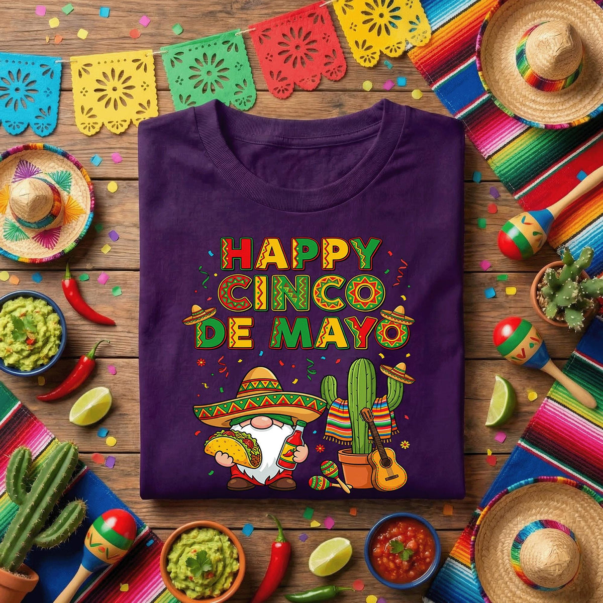 Happy Cinco De Mayo Gnome Shirt Funny Mexican Fiesta Gnome Tee, Taco Sombrero Cactus Party Shirt, Cinco De Mayo Celebration Tee