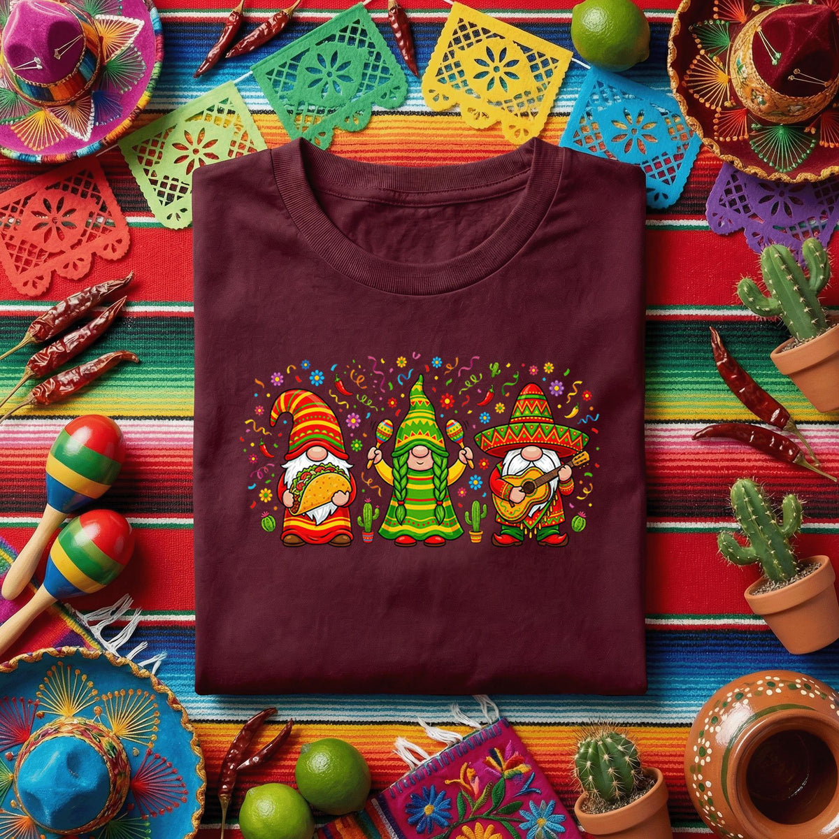 Cinco De Mayo Gnome Trio Shirt Funny Fiesta Gnomes Tee, Mexican Taco Guitar Maracas Gnome Shirt, Cute Cinco De Mayo Party Tee