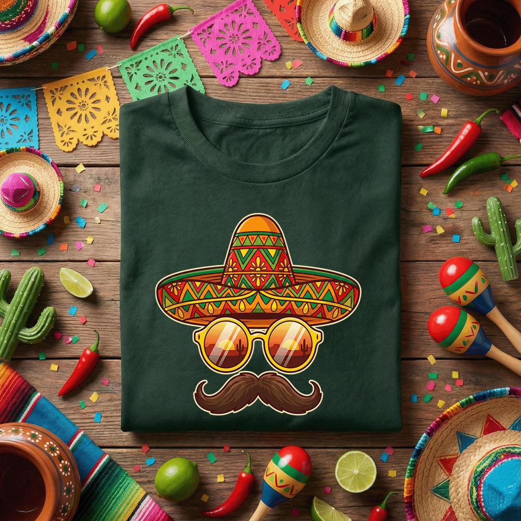 Cinco De Mayo Sombrero Mustache Shirt Funny Mexican Fiesta Sunglasses Tee, Cool Mexican Party Hat Shirt, Cinco De Mayo Party Tee