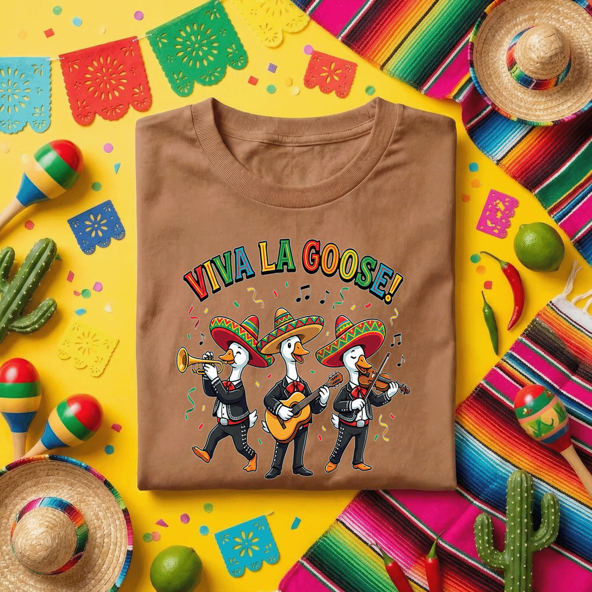 Viva La Goose Shirt Funny Cinco De Mayo Goose Mariachi Tee, Mexican Goose Band Fiesta Shirt, Cute Cinco De Mayo Party Tee
