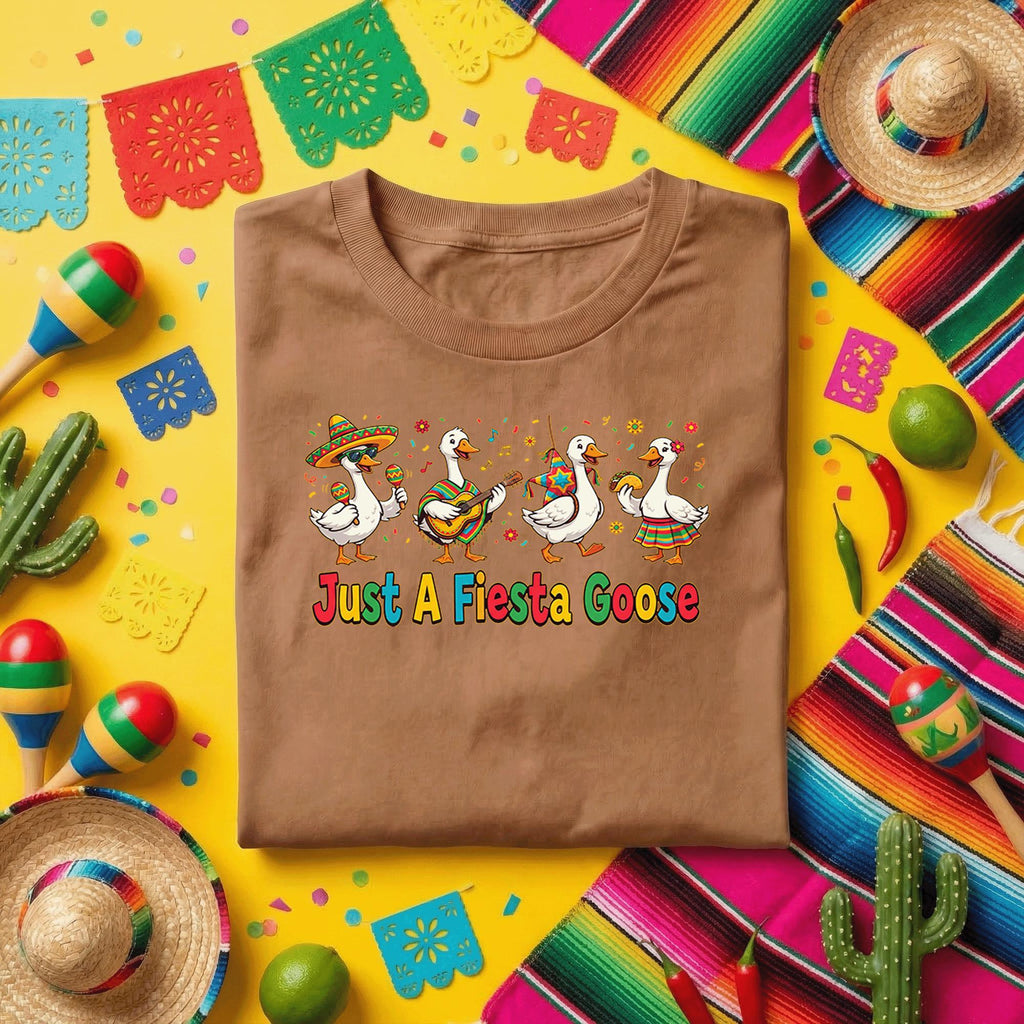 Just A Fiesta Goose Shirt Funny Cinco De Mayo Goose Tee, Mexican Fiesta Dancing Goose Shirt, Cute Taco Party Goose Tee