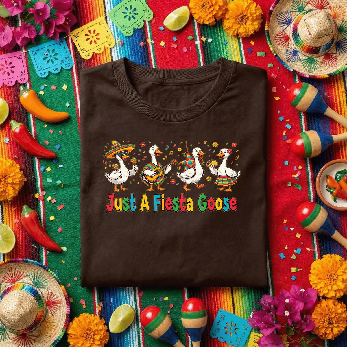 Just A Fiesta Goose Shirt Funny Cinco De Mayo Goose Tee, Mexican Fiesta Dancing Goose Shirt