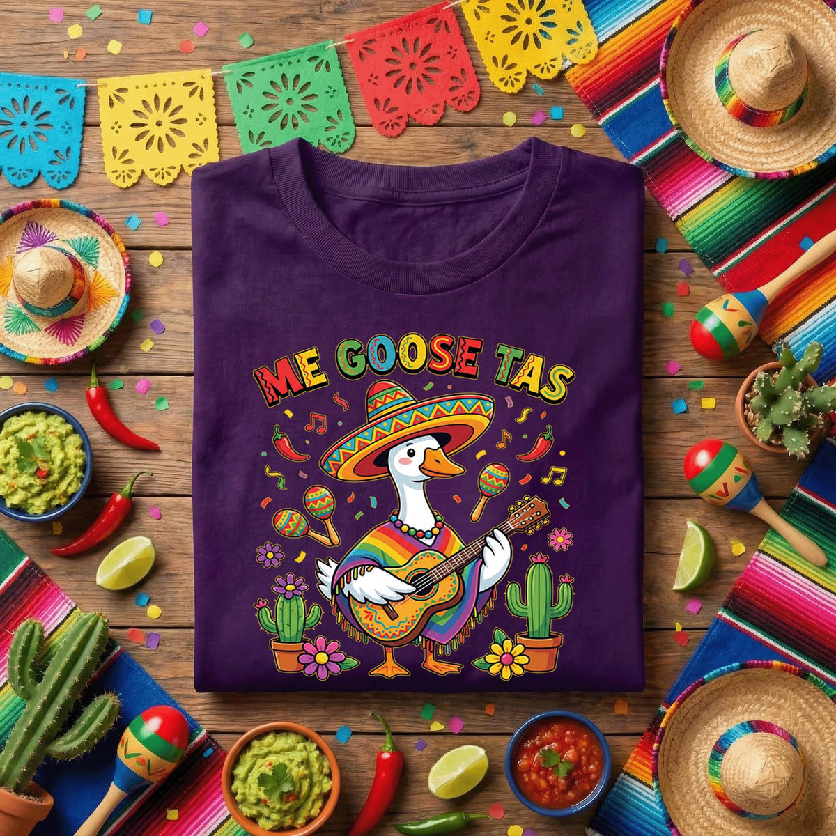 Me Goose Tas Shirt Funny Cinco De Mayo Goose Tee, Mexican Fiesta Mariachi Goose Guitar Shirt, Cute Taco Fiesta Party Tee