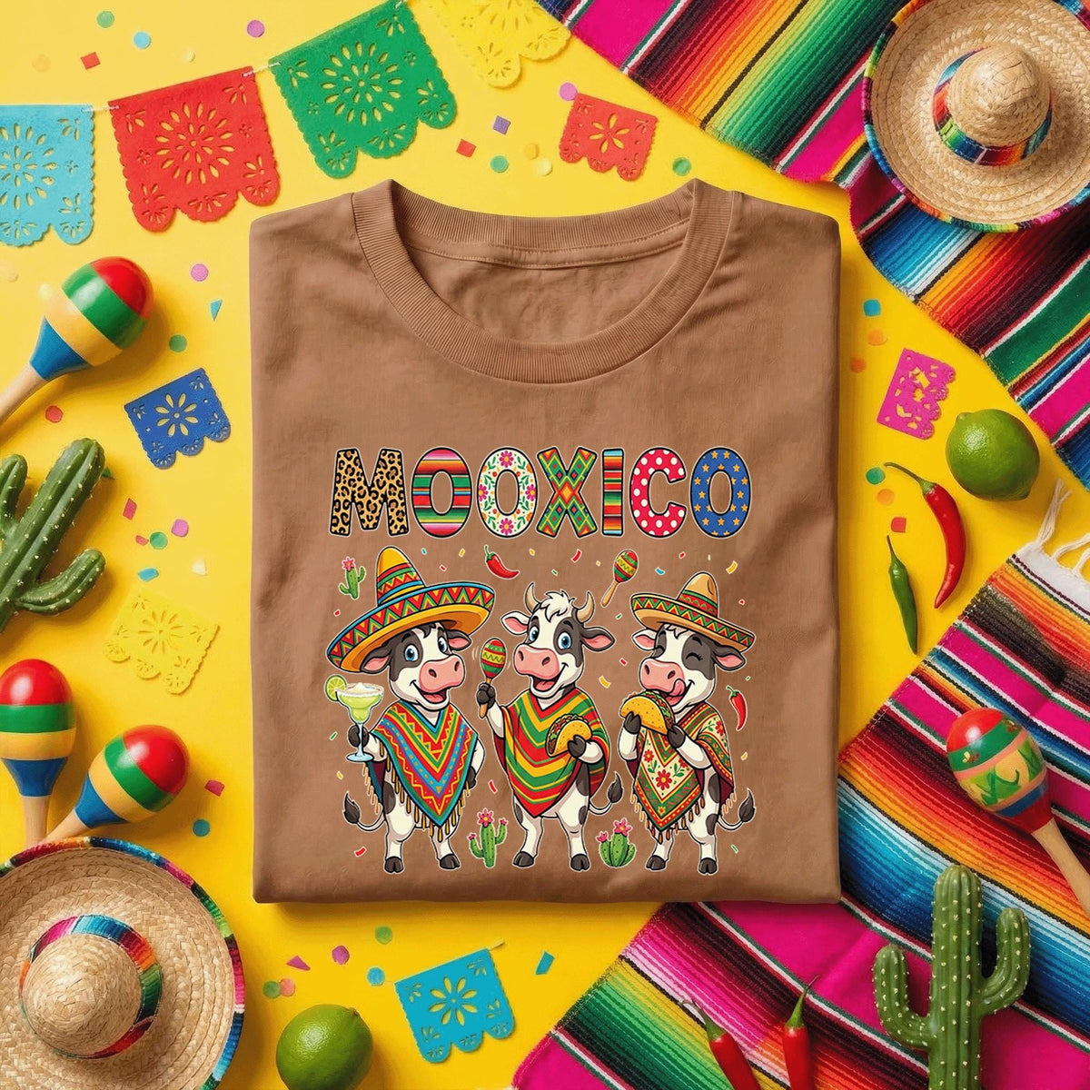 MooXico Cinco De Mayo Cow Shirt Funny Fiesta Cow Trio Tee, Mexican Sombrero Cow Taco Margarita Party Shirt, Cute Cinco De Mayo Tee