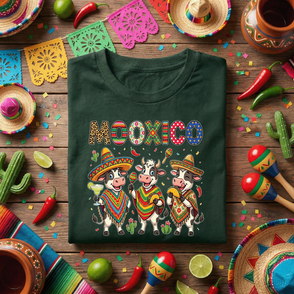 MooXico Cinco De Mayo Cow Shirt Funny Fiesta Cow Trio Tee, Mexican Sombrero Cow Taco Margarita Party Shirt, Cute Cinco De Mayo Tee