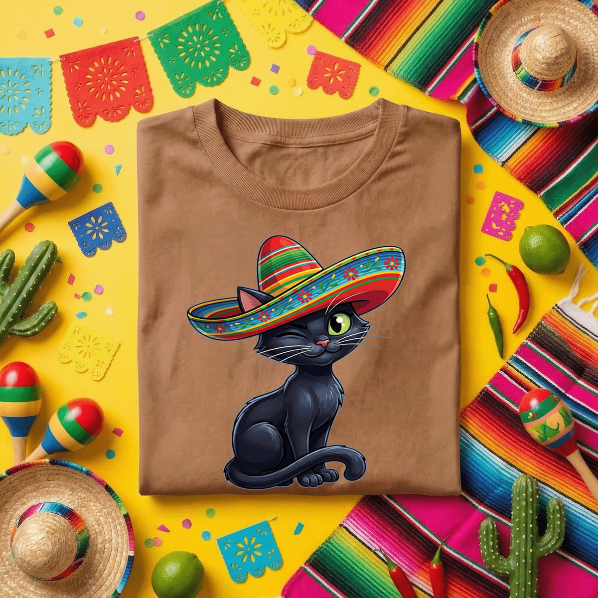 Cinco De Mayo Cat Shirt Cute Sombrero Cat Tee, Funny Mexican Fiesta Kitty Shirt, Winking Cat With Sombrero Party Tee