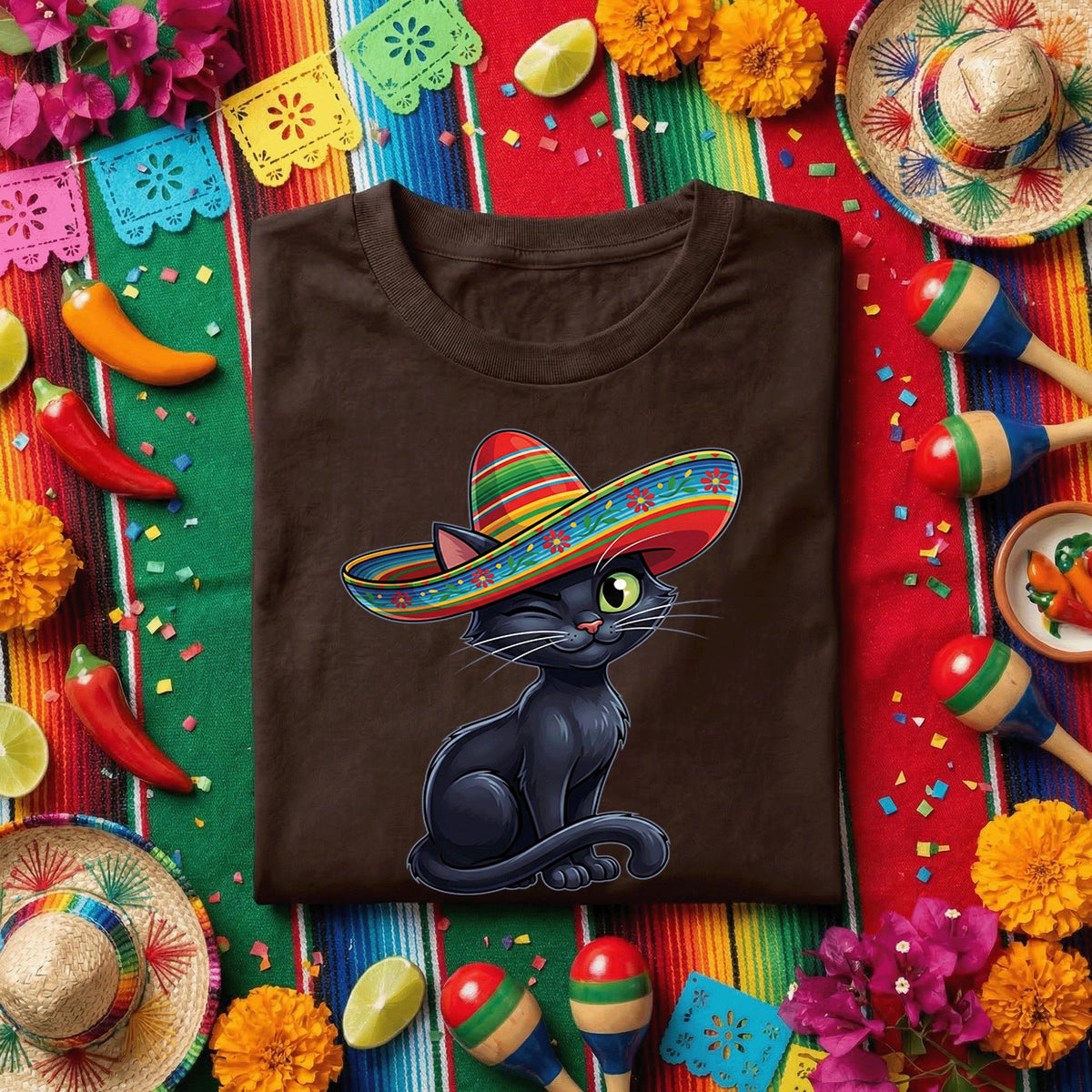 Cinco De Mayo Cat Shirt Cute Sombrero Cat Tee, Funny Mexican Fiesta Kitty Shirt