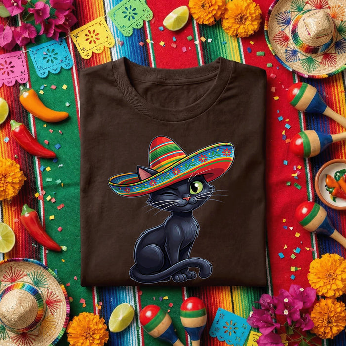 Cinco De Mayo Cat Shirt Cute Sombrero Cat Tee, Funny Mexican Fiesta Kitty Shirt