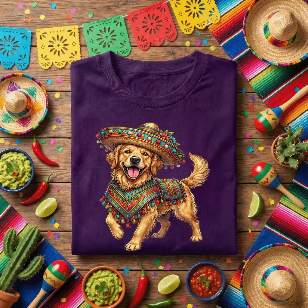 Cinco De Mayo Golden Retriever Shirt Funny Fiesta Dog Tee, Cute Sombrero Dog With Mexican Poncho Shirt, Dog Lover Cinco De Mayo Party Tee