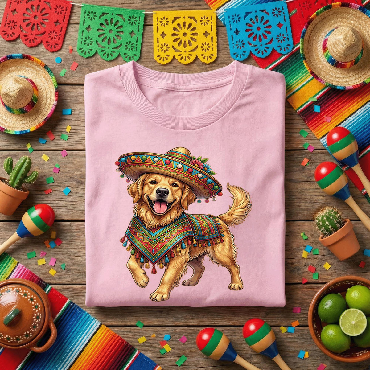 Cinco De Mayo Golden Retriever Shirt Funny Fiesta Dog Tee, Cute Sombrero Dog With Mexican Poncho Shirt, Dog Lover Cinco De Mayo Party Tee