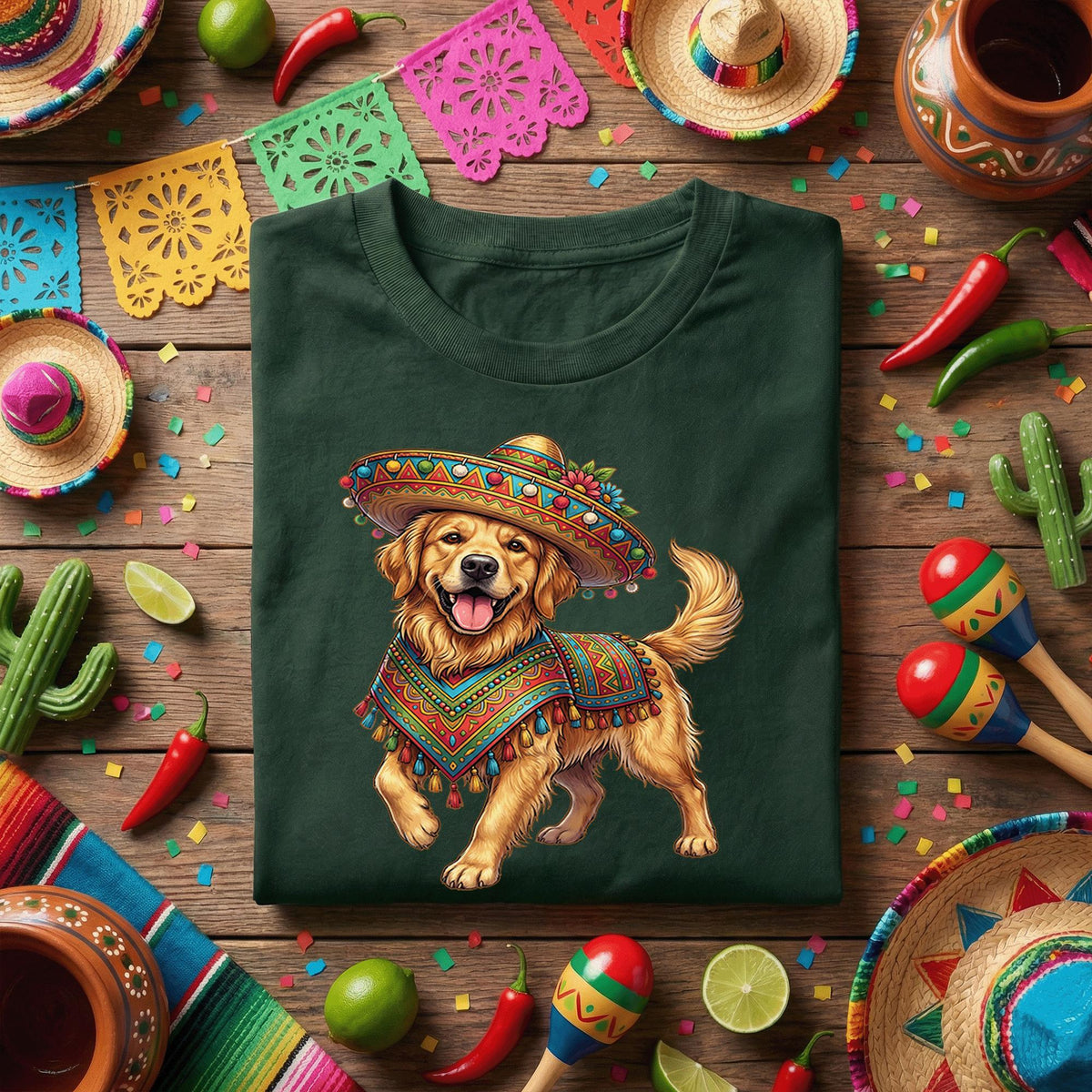 Cinco De Mayo Golden Retriever Shirt Funny Fiesta Dog Tee, Cute Sombrero Dog With Mexican Poncho Shirt, Dog Lover Cinco De Mayo Party Tee