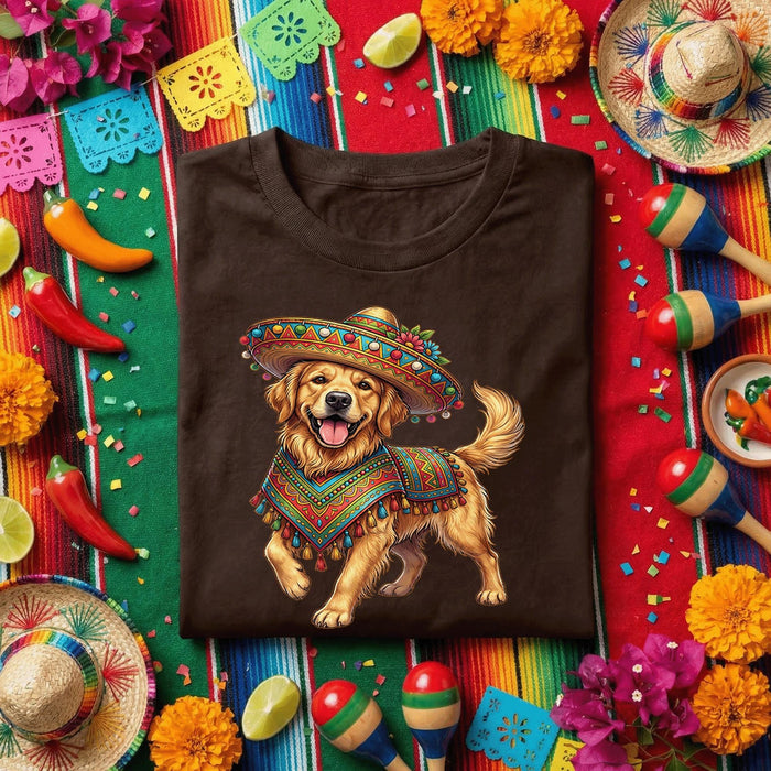 Cinco De Mayo Golden Retriever Shirt Funny Fiesta Dog Tee, Cute Sombrero Dog With Mexican Poncho Shirt