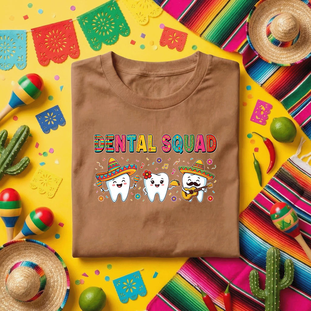 Dental Squad Cinco De Mayo Shirt Funny Dentist Team Fiesta Tee, Cute Tooth Characters With Sombrero Dental Office Party Shirt