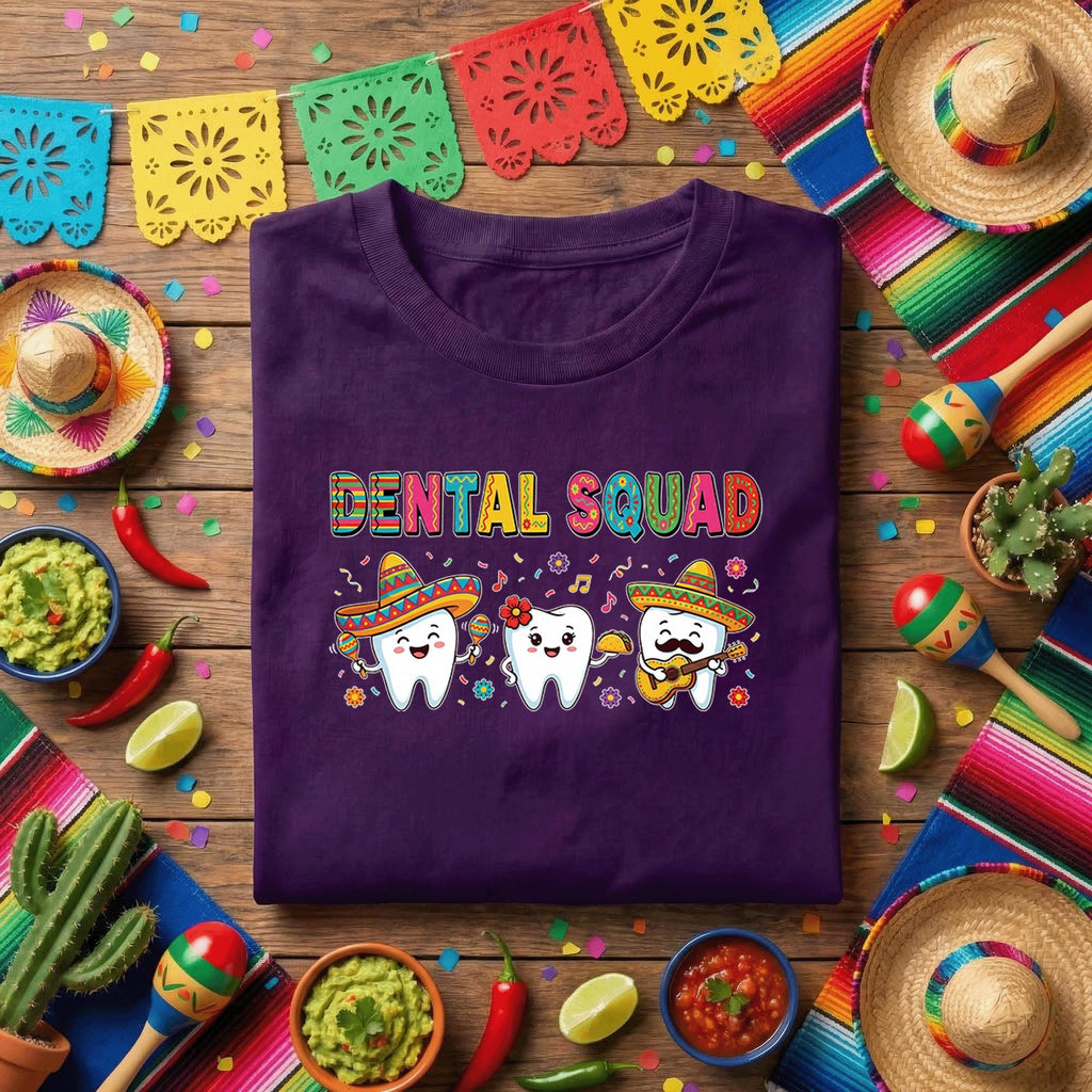 Dental Squad Cinco De Mayo Shirt Funny Dentist Team Fiesta Tee, Cute Tooth Characters With Sombrero Dental Office Party Shirt