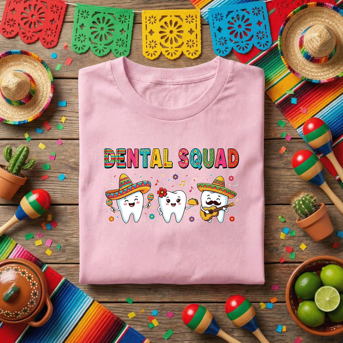 Dental Squad Cinco De Mayo Shirt Funny Dentist Team Fiesta Tee, Cute Tooth Characters With Sombrero Dental Office Party Shirt