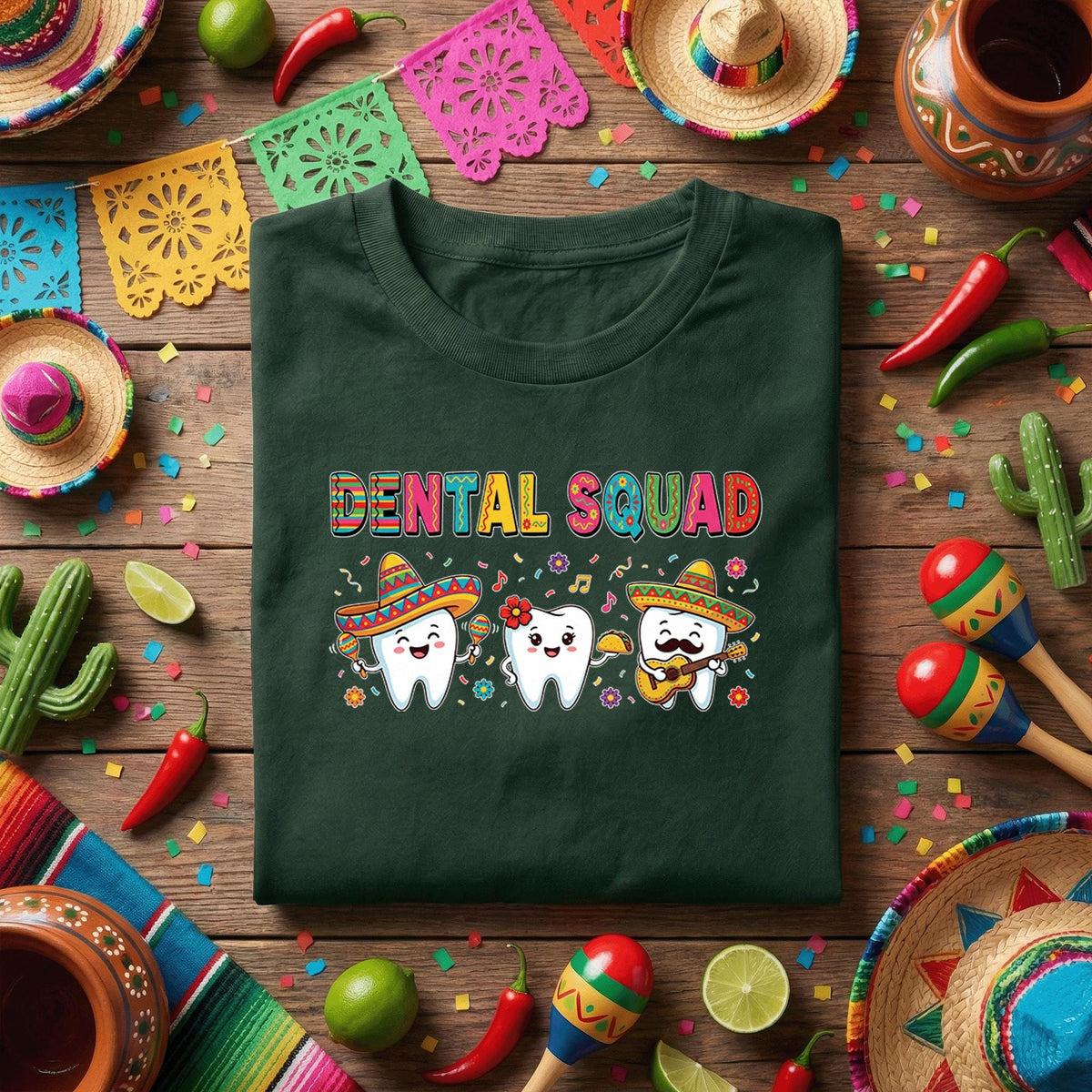 Dental Squad Cinco De Mayo Shirt Funny Dentist Team Fiesta Tee, Cute Tooth Characters With Sombrero Dental Office Party Shirt