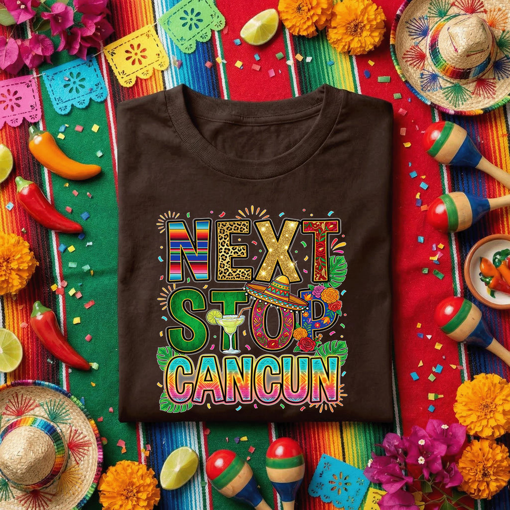 Next Stop Cancun Cinco De Mayo Shirt Funny Mexico Vacation Fiesta Tee, Cancun Trip Party Shirt Margarita Lover Travel Shirt