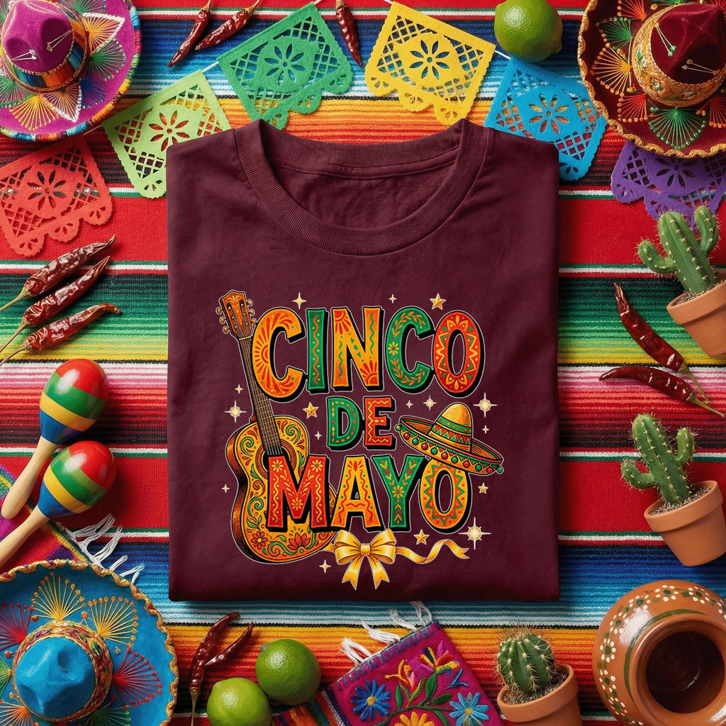 Guitar Cinco De Mayo Shirt Mexican Fiesta Music Tee Sombrero Mariachi Party Shirt Cinco De Mayo Celebration Tee