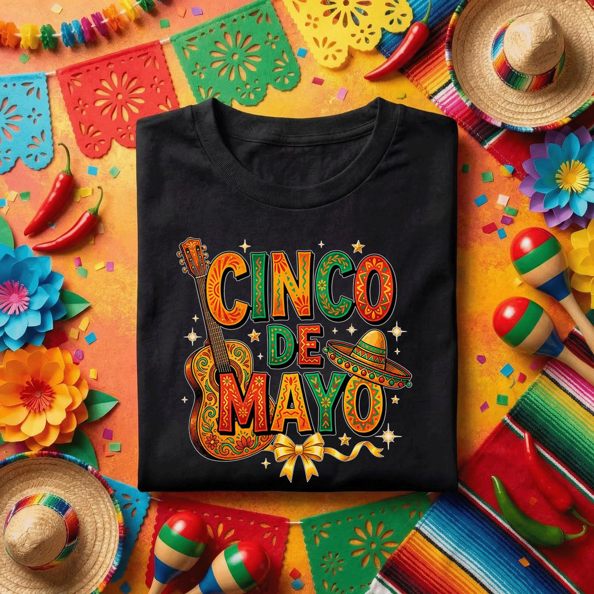 Guitar Cinco De Mayo Shirt Mexican Fiesta Music Tee Sombrero Mariachi Party Shirt Cinco De Mayo Celebration Tee