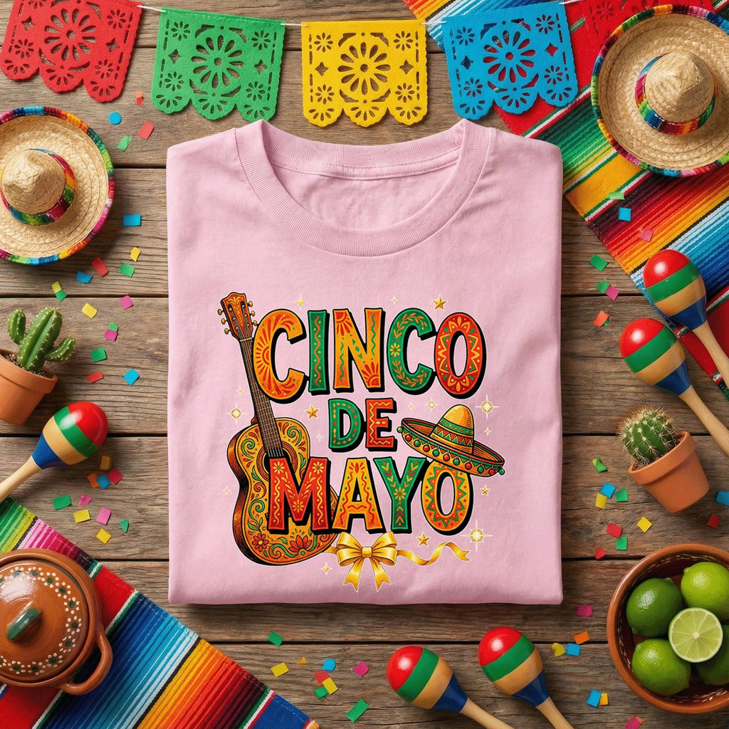 Guitar Cinco De Mayo Shirt Mexican Fiesta Music Tee Sombrero Mariachi Party Shirt Cinco De Mayo Celebration Tee