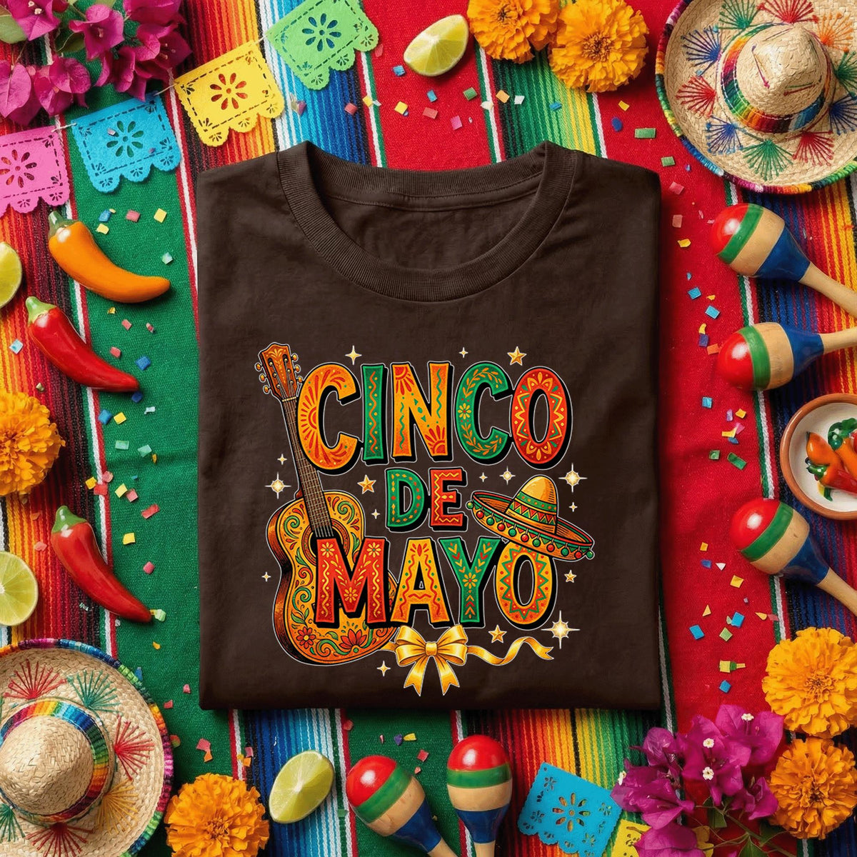 Guitar Cinco De Mayo Shirt Mexican Fiesta Music Tee Sombrero Mariachi Party Shirt Cinco De Mayo Celebration Tee