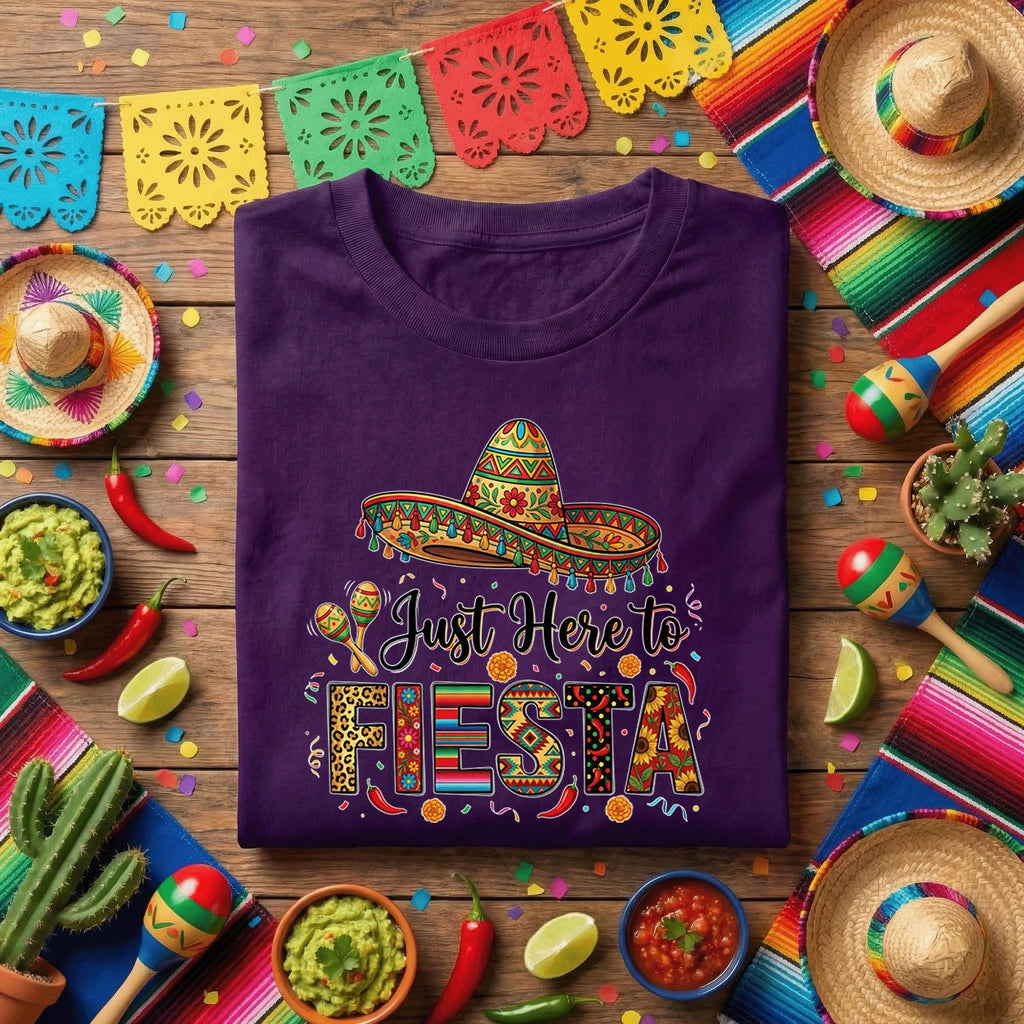 Just Here For The Fiesta Shirt Cinco De Mayo Party Tee Mexican Fiesta Shirt Sombrero Maracas Tee Funny Cinco De Mayo Shirt
