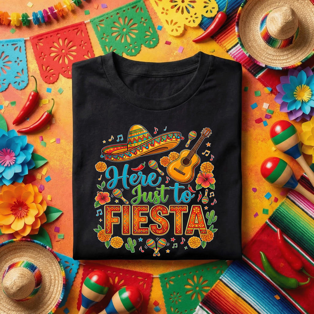 Here Just To Fiesta Shirt Cinco De Mayo Fiesta Tee Mexican Party Shirt Sombrero Guitar Maracas Tee Funny Cinco De May...