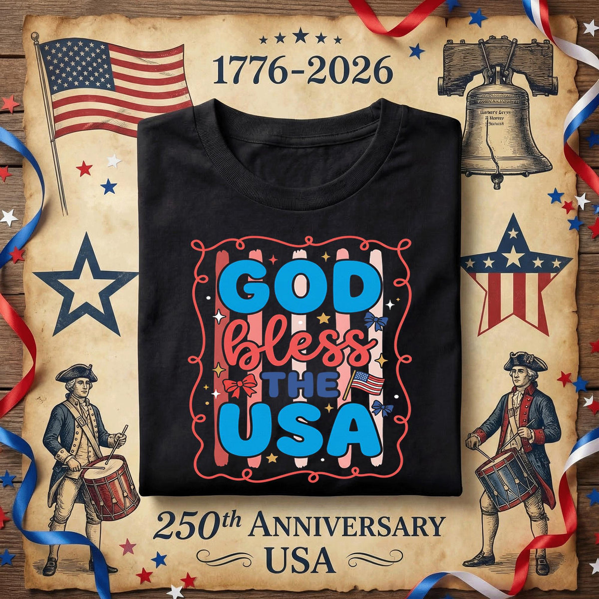God Bless the USA Shirt Patriotic Christian Tee Red White Blue America Faith July 4th Independence Day USA Gift for W...