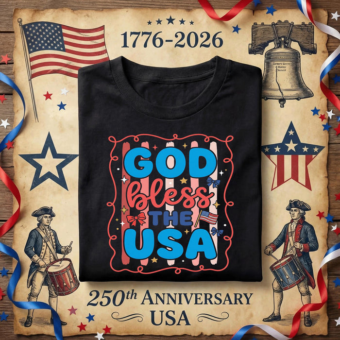 God Bless the USA Shirt Patriotic Christian Tee Red White Blue America Faith July 4th Independence Day USA Gift for W...