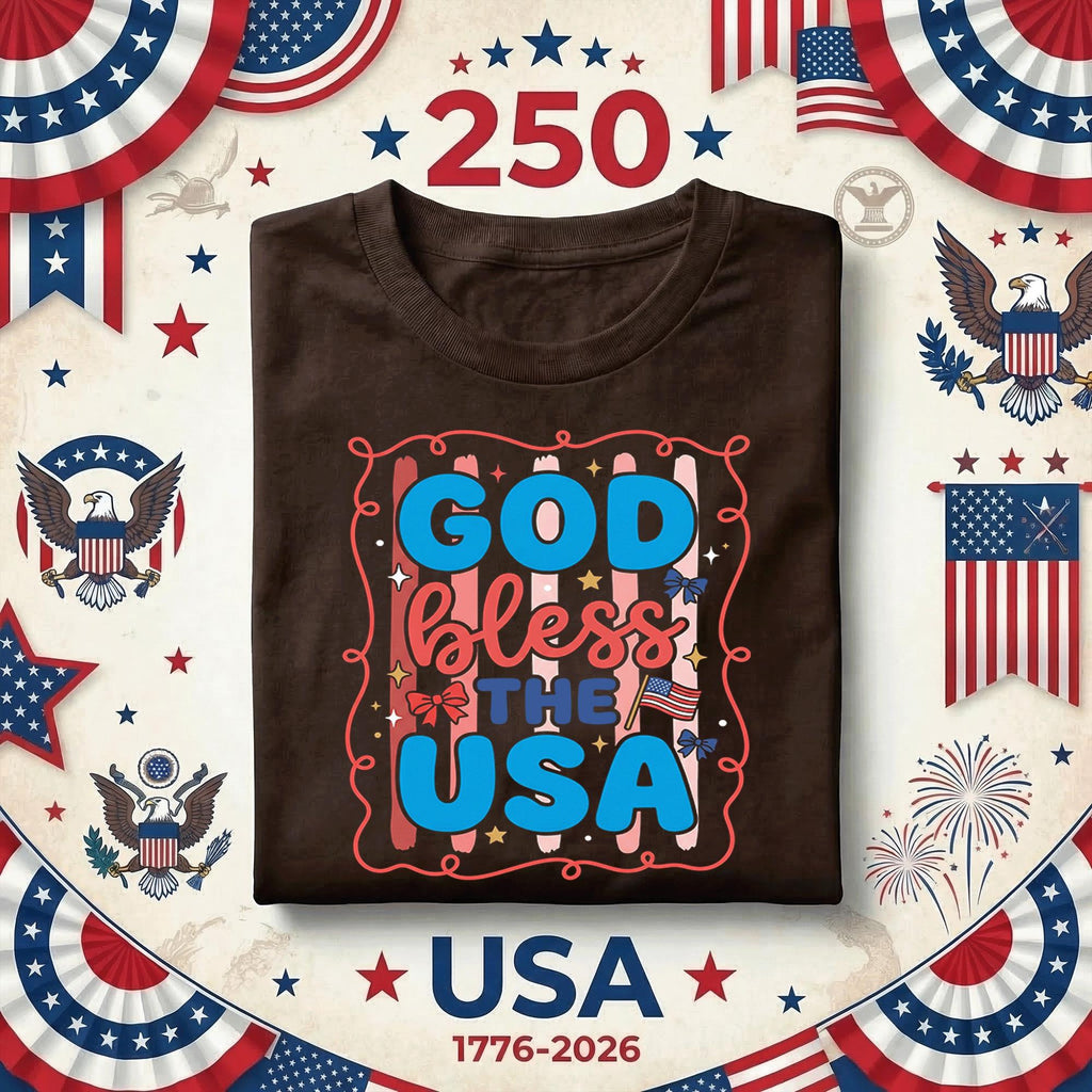 God Bless the USA Shirt Patriotic Christian Tee Red White Blue America Faith July 4th Independence Day USA Gift for Women Fourth of July