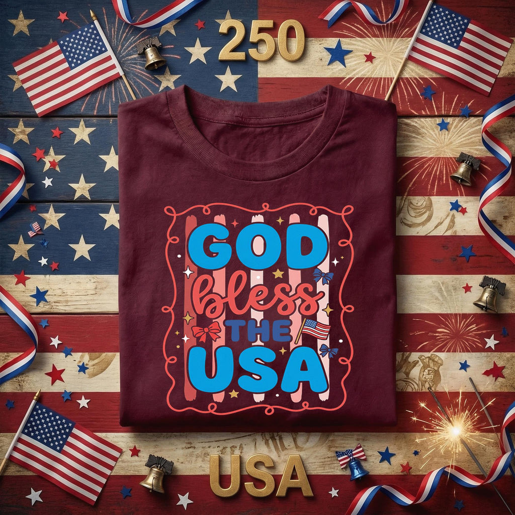 God Bless the USA Shirt Patriotic Christian Tee Red White Blue America Faith July 4th Independence Day USA Gift for Women Fourth of July