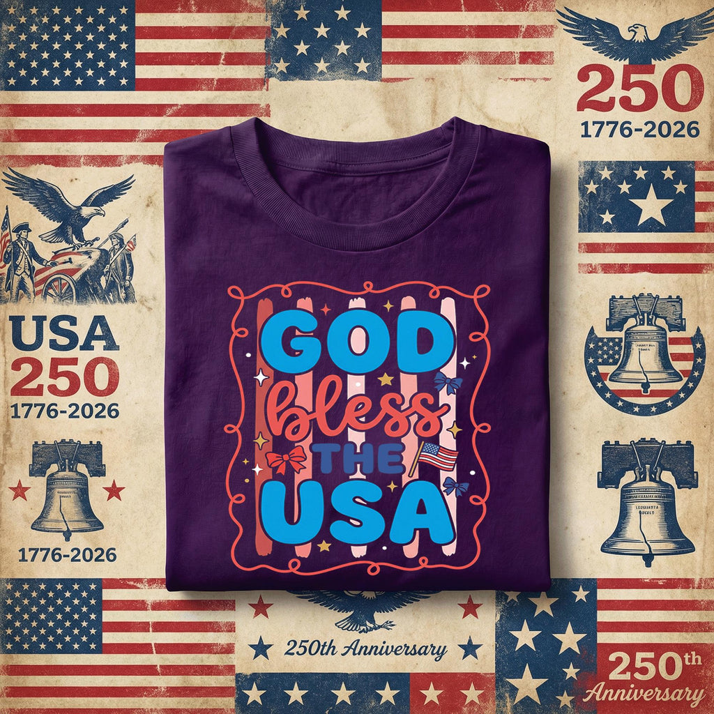 God Bless the USA Shirt Patriotic Christian Tee Red White Blue America Faith July 4th Independence Day USA Gift for Women Fourth of July